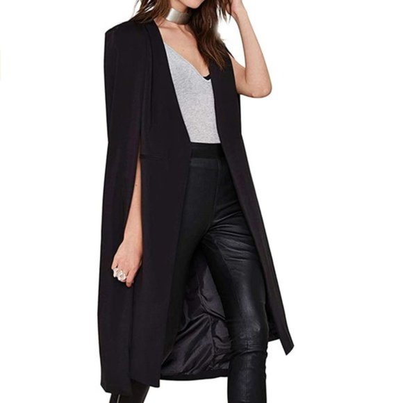 Haoduoyi Trench Cape Cloak Blazer Black Sz US 12 - Picture 3 of 11